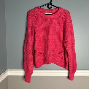 LOFT Pink Textured Cable Knit Crewneck Sweater‎ Women's Size M Cozy Casual